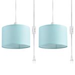 IHENGYANLT 2 Pack Plug in Pendant Light, Hanging Light with 15Ft Clear Cord, On/Off Switch, Blue Fabric Lamp Shade, Hanging Light Fixture for Bedroom, Kitchen, Living Room, Dining Table