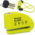 KRASER KR6Y Motorcycle Disc Lock Alarm 110dB, Reinforced Waterproof, Dissuasive, 5ft Reminder Cable, Carry Pouch, 6mm Universal Anti Theft Wheel Brake Lock for Scooter, Bicycle, Electric Bike