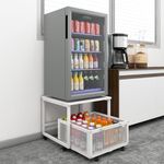 PUNCIA Fridge Stand with Storage and Wheels Rolling Mini Fridge Table for Coffee Portable Dorm Organizer Unit for Mini Refrigerator Fridge Cart with Drawer Basket for Home Office Appliance Platform