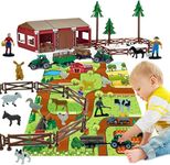 Peagprav Farm Playset Mini Barn Toys 119PCS ABS Plastic Animals Figurines and Fence with Map Figures Farmer Vehicle Truck with Forestry Trailer for 3-12 Years Old Kids Boys Girls Toddlers, Multicolor