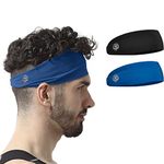 SKULLFIT Men's Chinlon and Spandex Lightweight Moisture Wicking Workout and Sports Sweatbands Headbands - Black, Blue - (Pack of 2)