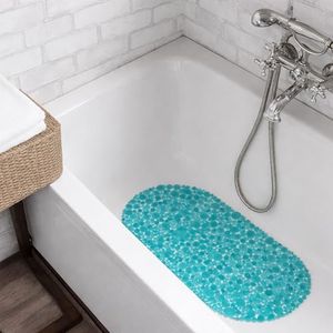 Bubbles Non-Slip Oval Bathtub Mat Clear Aqua Blue 28 L x 15 W