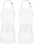 Utopia Kitchen Adjustable Bib Apron (2-Pack) Water Oil Resistant Chef Cooking Kitchen Aprons with Pockets for Men Women (White)