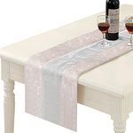 HALOViE 13 x 70 Inch Table Runner, Rectangular Coffee Dining Table Cloth Runners with Diamante Strip for Home Kitchen Party Decorations White