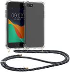 kwmobile Crossbody Case Compatible with Apple iPhone SE (2022) / iPhone SE (2020) / iPhone 8 / iPhone 7 Case - Clear TPU Phone Cover w/Lanyard Cord Strap - Anthracite/Transparent/Black
