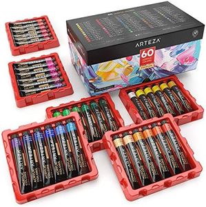 ARTEZA Acrylic Paint, Set of 60 Colors/Tubes (22 Ml, 0.74 Oz.) Art Supplies Paint Set, Rich Pigments, Non Fading, Non Toxic Paints for Artist, Hobby Painters & Kids, Ideal for Canvas Painting