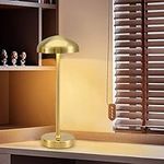 LUFEIS Cordless Table Lamp, Touch Dimmable Bedside Night Light, USB Rechargeable LED Desk Lamp with Stepless Dimming, Metal Mushroom Table Lamp, 3-Way Dimmable Bedside Lamp for Home, Dining, Terrace