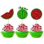 Gyufise 24Pcs Watermelon Cupcake Toppers Glitter Summer Tropical Fruit Cupcake Picks Watermelon Baby Shower Cake Decorations for Sweet Summer Watermelon Kids Birthday Party Decoration