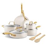 GreenPan Swift 12-Piece Ceramic Nonstick Cookware Set, PFAS-Free, Hard Anodized for Durable Performance, Bamboo Utensils, Oven/Broiler Safe to 600°F, Dishwasher Safe, Cream
