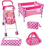 BABESIDE 5 Pcs Reborn Baby Doll Accessories for 12-20 Inch Baby Dolls Play Set with Baby Doll Stroller, Baby Doll Crib, Play Mat, Diaper Bag, Activity Mat