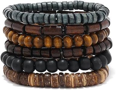 JAVMOO Wooden Beads Bracelet for Men Leather Wrap Hemp Cords Wood Beads Ethnic Tribal Bracelets Wooden Wristbands