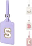 Personalized Initial Luggage Tags for Suitcases, Leather Chenille Letter Cute Luggage Tags with Privacy Name Card, Embroidered Travel Bag Backpack Tags Gifts for Women Kids Girls Teens(Purple-S)