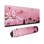 White Cherry Blossom Gaming Mouse Pad Japanese Sakura Landscape Pink Large Mouse Pad Long Extended XL Mouse Mat Desk Pad Big Keyboard Mat Non-Slip Rubber Stitched Edges 31.5" X 11.8" Mice Pads