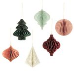 AOBKIAT Christmas Tree Decorations - 6 PCS 3D Mini Glitter Edge Paper Honeycomb Ornaments,Green Red Hanging Christmas Ornaments for Holiday Tree Decorations New Years Party Decor