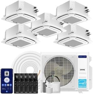 DELLA 42,000 BTU 5 Zone (9K+9K+12K+12K+12K) Ceiling Cassette Mini Split AC, Ultra Heat -13℉,360° Airflow,Covers 1240 Sq.Ft,Energy Star,22 SEER2 208-230V,Work with Alexa,Pre-Charged Heat Pump,25ft Kit