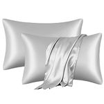 Satin Pillow Cases,2 Pack Silk Satin Pillow Case (50 x 75 cm) for Skin and Hair,Wrinkle and Fade Resistant,Silky Soft with Envelope Closure (Light Grey)