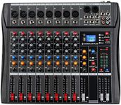 Depusheng DA8 Professional DJ Mixer Sound Board Console 8 Channel Desk System Interface Digital USB MP3 Input 48V Phantom Power Stereo DJ Studio FX Steel Chassis Bluetooth USB Audio Mixer for PC