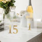 Kintkita Wedding Table Numbers 1-15, 5 X 7 Inch Acrylic Table Numbers for Wedding Reception Display,Gold Table Number Wedding Signs Stand For Anniversary, Event, Party,Wedding Table