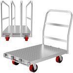 2-in-1 Heavy Duty Panel Truck Cart, 36" x 24" All Steel Platform Truck with 1Front & 2 Side Handrails, 2200 Lbs Cart with 4 Rubber Swivel Casters for Loading and Storage, 8 Holes