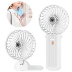 Lepwings Portable Mini Handheld Fan - Rechargeable Neck Hanging Fan with 16-Hour Cooling, Personal Handy Fan 4-Speeds Foldable Pocket Fan for Summer Outdoor Travel Home Office - White