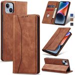 Jasonyu Flip Wallet Case for iPhone 14 5G,Leather Magnetic Folio Cover with Card Holder,Kickstand - TPU Shockproof Durable Protective Phone Case,Brown