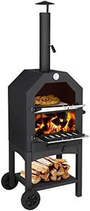 Outopee Outdoor Pizza Oven - Wood Fired with Adjustable Chimney, Pizza Stone, Peel, Removable Wheels for Barbecue, Camping, Backyard Party