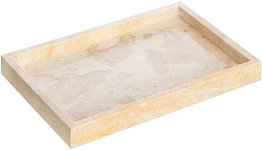 Navaris Travertine Jewellery Tray - 30 x 20 x 3 cm - Natural Stone Beige Organiser Dish - Decorative Holder for Bathroom, Vanity, Dressing Table, Desk, Candle