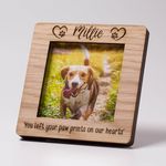 The Laser Engraving Company Personalised Pet Paw Print with Heart Square Oak Photo Frame, Pet Memorial, Dog or Cat Loss, Rainbow Bridge, Paw Print