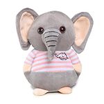 Webby Soft Animal Plush Elephant Toy 20cm, Grey and Pink