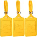 Teskyer 3 Pack Luggage Tags for Suitcases, Luggage Labels, Travel Tags for Luggage, Strong, PU Leather, Durable, Noticeable, Travel Accessories, Yellow