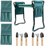 2 in1 Folding Portable Garden Seat Kneeler Foldable with 2 Pouch & 6 Tools, Home Outdoor Heavy Duty Gardening Bench for Kneeling and Sitting, Great Gardening Gifts for Women & Men