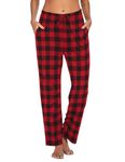 Ekouaer Women Pajama Pants Comfy Pj Bottom with Pockets Stretch Plaid Sleepwear Red and Black Plaid XX-Large