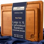Deer & Oak Carbonised Wooden Chopping Board Set - 1x Large 38x25x2cm & 1x XL 44x30x2cm, Pre-Oiled Bamboo Cutting Board Set for Carving Meat, Fish, Vegetables, Chopping Boards for Kitchens