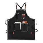 APRONPANDA Canvas Work Aprons for Men with Pockets,Adjustable Strap and Large Pockets Apron,Kitchen Cooking Baking Chef Apron (Black)