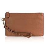 befen Women Genuine Leather Cell Phone Clutch Wallet, Smartphone Wristlet Purse - Fit iPhone 15 Pro Max - Camel