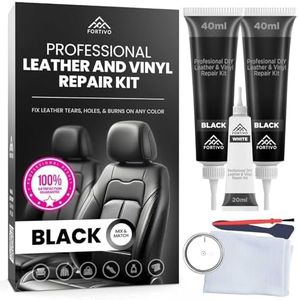 Black Leather and Vinyl Repair Kit - Furniture, Couch, Car Seats, Sofa, Jacket, Purse, Belt, Shoes | Genuine, Italian, Bonded, Bycast, PU, Pleather |No Heat Required | Repair & Restore