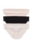 Motherhood Maternity Women's 3 Pack Fold Over Brief Panties, Black, Pink, Egret/Pink Stripe, Medium