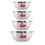 HAZEL Stainless Steel Mixing Bowl Set | 350 ml, 550 ml, 770 ml & 1100ml Mixing Bowl for Cake Batter | Kitchen and Baking Accessories Items, Set of 4