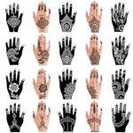 XMASIR 20 Pieces Temporary Tattoo Hand Stencils Kit for Women Girl, Indian Arabian Tattoo Sticker Tattoo Templates 20 X 10.5 cm