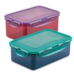 LocknLock Eco Food Storage Container Set of 3 with Lids - Rectangular Container Set 470ml / 2 x 350ml, Airtight, Watertight, BPA Free & Dishwasher Safe, Random Colours