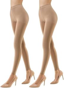 MANZI 2 Pairs Women's Opaque Control Top Tights Comfort Stretch 70 Denier Pantyhose Footless Light Toast Small