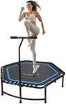 SereneLife 48” Mini Trampoline with Adjustable Handle Bar, Rebounder Trampoline Indoor/Outdoor for Adults, Perfect for Gym Training Aerobic Workouts, Portable and Lightweight Exercise Rebounder