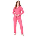 Womens Pyjamas Set - Classic Button Down Nightwear Long Sleeve & Bottoms PJs Cosy Cotton Lounge Wear S-XL - Sleepwear Gifts for Her (Pink, L)