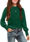 Arshiner Sweaters for Girls Winter Lantern Sleeve Warm Knit Pullover Jumper Tops(Dark Green,12-13Y)