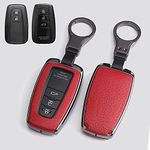 HIBEYO Car Key Case for Toyota Cover Leather Protective Case with Key Fob Key Case for Toyota Corolla RAV4 CH-R Prius Yaris Keychain Remote Control Key Box Black Red