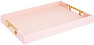 Home Redefined Modern Elegant 18"x12" Rectangle Baby Pink Tray Glossy Shagreen Decorative Ottoman Coffee Table Perfume Dresser Kitchen Serving Tray with Gold Polished Metal Handles for All Occasion's