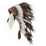 Pink Pineapple Handcrafted Native American Inspired Feather Headdress - Medium Length - Black and White