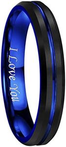 4mm 6mm 8mm 10mm Blue Groove Black Matte Finish Tungsten Carbide Wedding Band Ring Engraved"I Love You" (4mm,7)