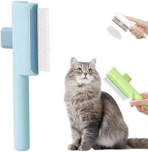 Pet Hair Removal Comb Flea Comb, 2025 Upgrade Cat Grooming Brush, Cat Brush with Release Button, De-Shedding Hair, Dog Grooming Supplies, Fine-Tooth Massage (Blue)