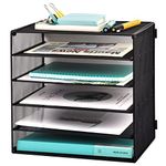 EASEPRES 5 Tier Office Desk Paper Letter Organiser Tray, Mesh Office Tray for desk, Desktop Filing Document Trays Holders for Work, Wire File Storage Rack, Metal Desk A4 Paper Tidy Organiser, Black